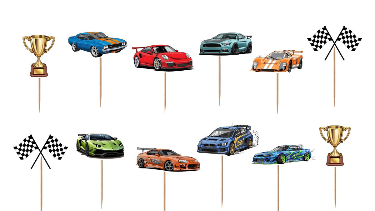 Race Cars Cupcake Toppers 12pc, 24pc, 36pc