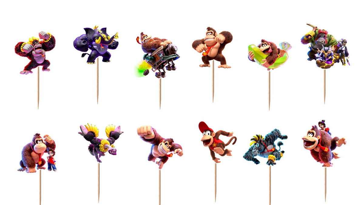 Donkey Kong Bananza Cupcake Toppers 12pc, 24pc, 36pc