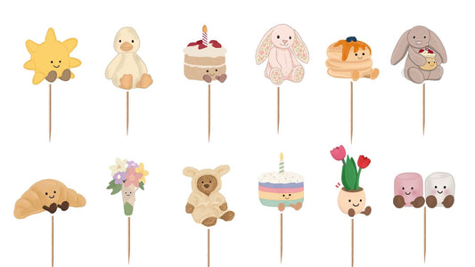 Jellycat Style Cupcake Toppers 12pc, 24pc, 36pc