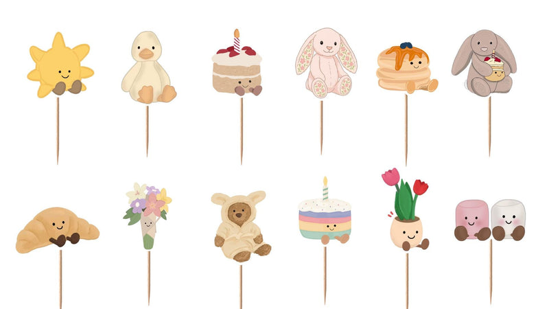 Jellycat Style Cupcake Toppers 12pc, 24pc, 36pc