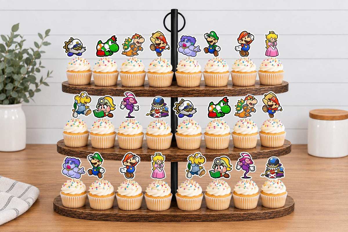 Paper Mario Cupcake Toppers 12pc, 24pc, 36pc