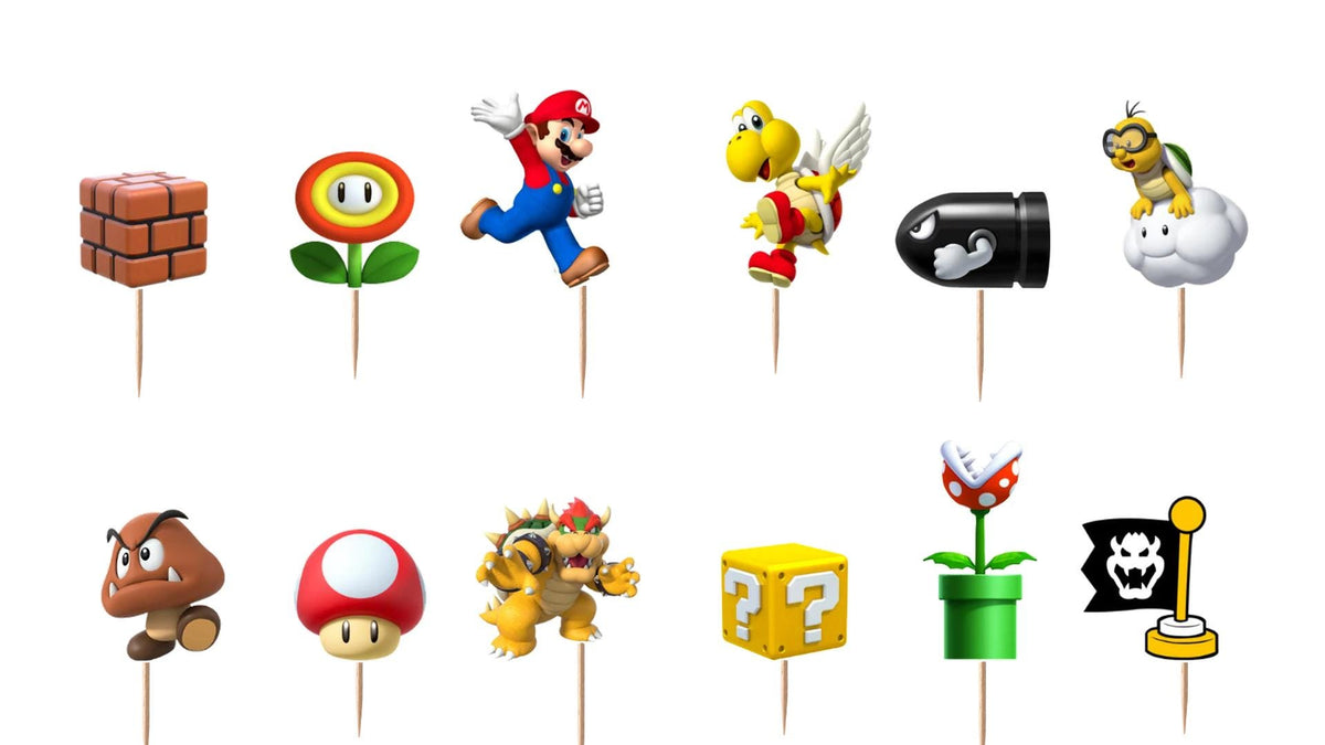 Mario World Cupcake Toppers 12pc, 24pc, 36pc