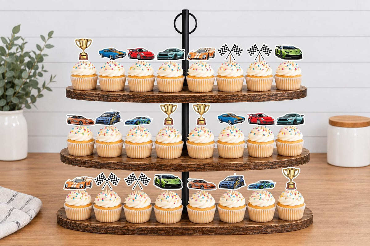 Race Cars Cupcake Toppers 12pc, 24pc, 36pc