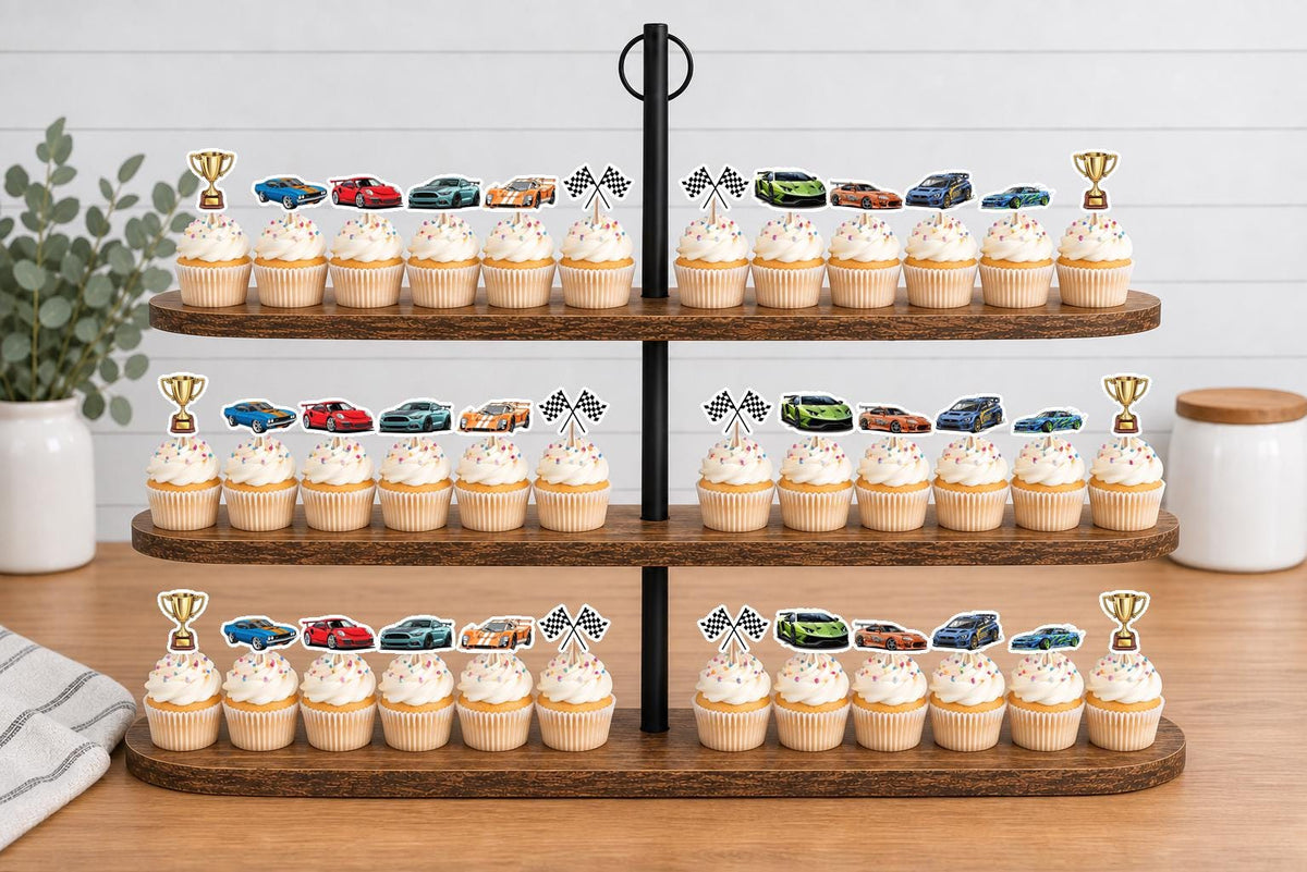 Race Cars Cupcake Toppers 12pc, 24pc, 36pc
