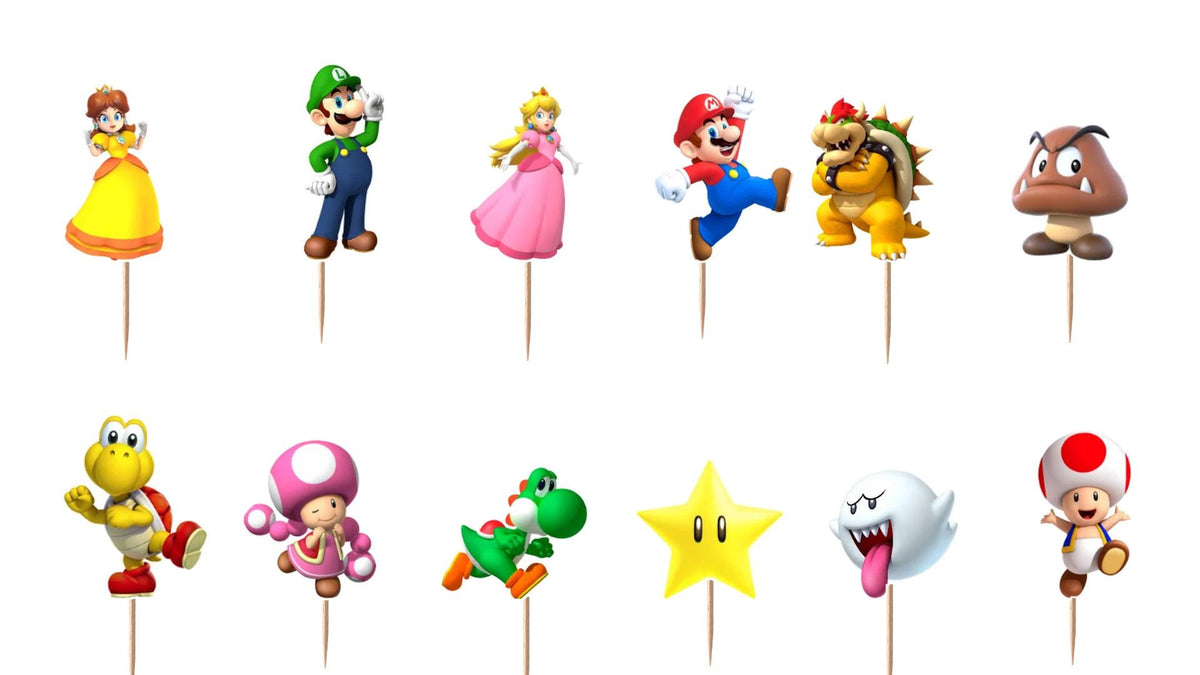 Mario Cupcake Toppers 12pc, 24pc, 36pc